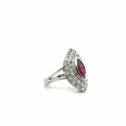 Bague Marquise or blanc - Rubis et Diamants