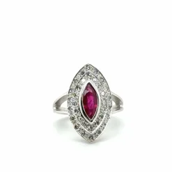 Bague Marquise or blanc - Rubis et Diamants