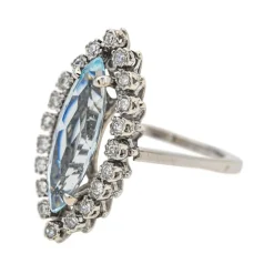 Bague Marquise Or blanc Aigue marine, Diamant