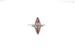 Bague Marquise Or blanc Diamants Rubis