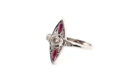 Bague Marquise Or blanc Diamants Rubis