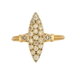 Bague marquise or gris et jaune pavée de diamants