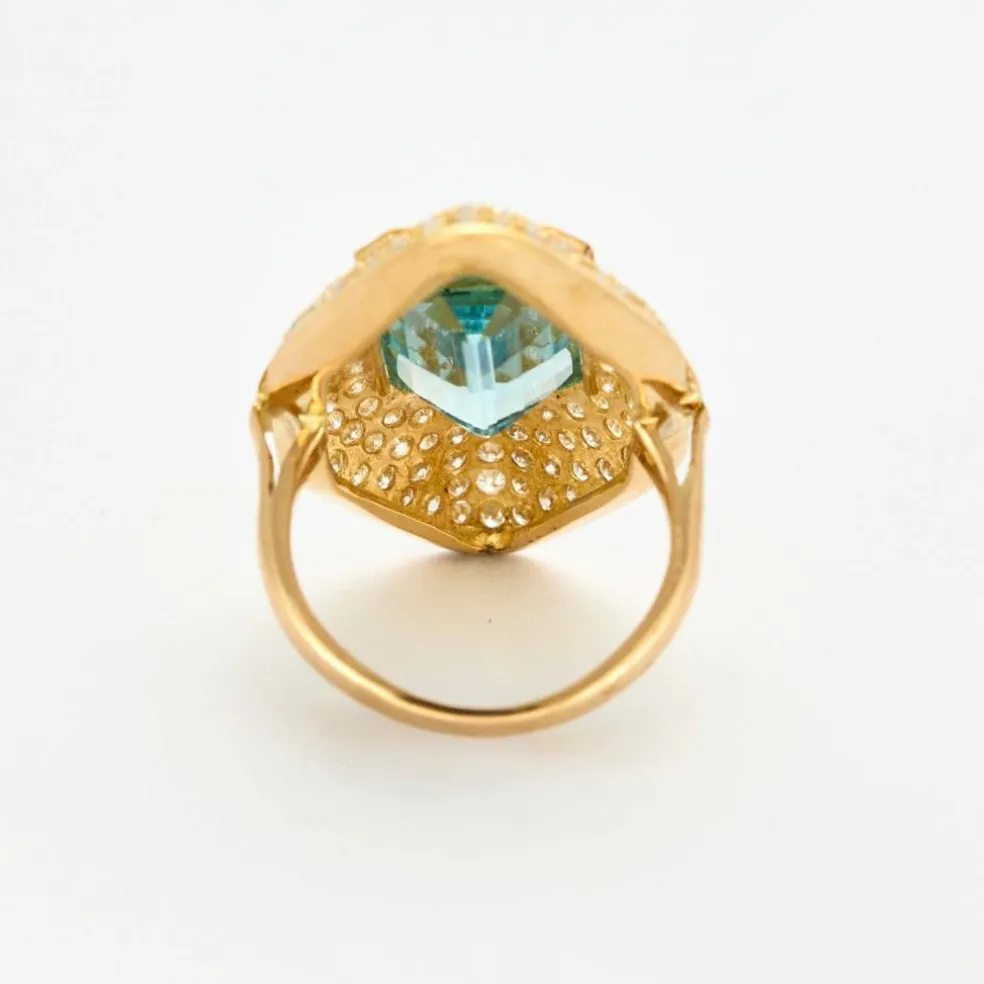 Bague Marquise or jaune aigue marine diamants