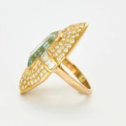 Bague Marquise or jaune aigue marine diamants