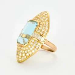 Bague Marquise or jaune aigue marine diamants