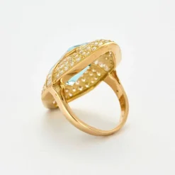 Bague Marquise or jaune aigue marine diamants