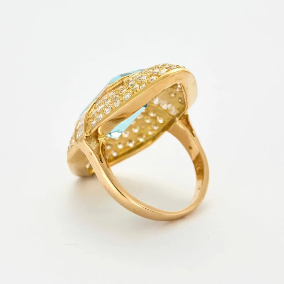 Bague Marquise or jaune aigue marine diamants