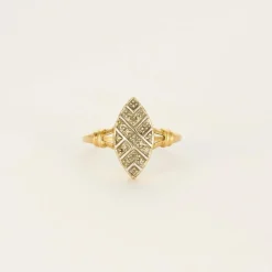 Bague marquise or jaune et blanc diamants