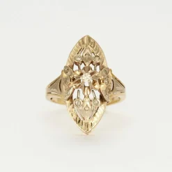 Bague marquise or jaune et blanc diamants