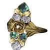 Bague marquise or, émeraudes et diamants Art Nouveau