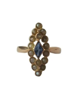 Bague marquise or rose saphir perles