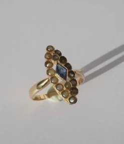 Bague marquise or rose saphir perles