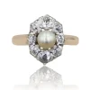 Bague marquise perle fine diamants ancienne