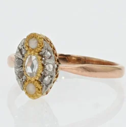 Bague marquise perles fines et diamants ancienne