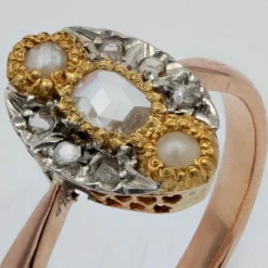 Bague marquise perles fines et diamants ancienne