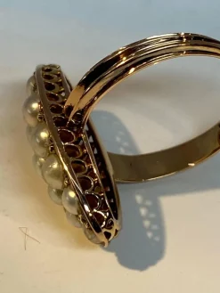 Bague marquise perles fines, diamants