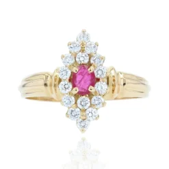 Bague marquise rubis diamants