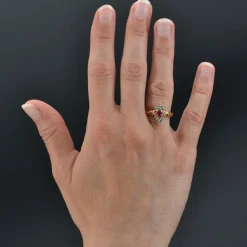 Bague marquise rubis diamants