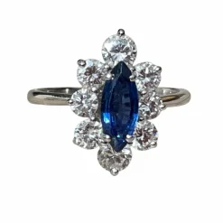 Bague marquise saphir diamants