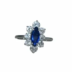 Bague marquise saphir diamants