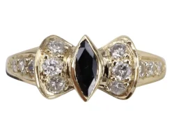 Bague Marquise Saphir et Diamants Art Déco en or jaune