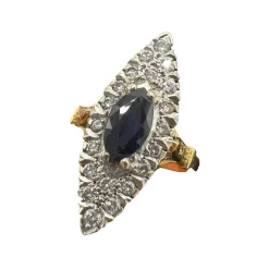 Bague Marquise saphir pavage diamants