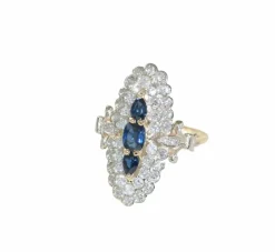 Bague Marquise Saphirs et Diamants Or Jaune