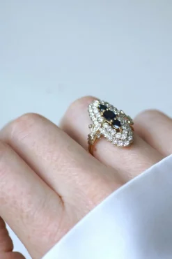 Bague Marquise Saphirs et Diamants Or Jaune