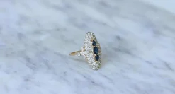 Bague Marquise Saphirs et Diamants Or Jaune