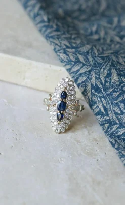 Bague Marquise Saphirs et Diamants Or Jaune
