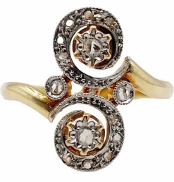 Bague marquise victorienne en or et diamant sertis étoilé