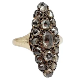 Bague marquise victorienne or jaune et argent, diamants (circa 1880)