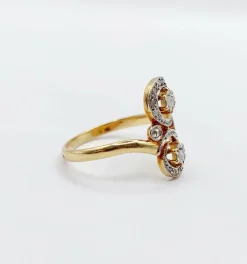 Bague marquise victorienne en or et diamant sertis étoilé