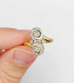 Bague marquise victorienne en or et diamant sertis étoilé