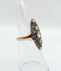 Bague marquise victorienne or jaune et argent, diamants (circa 1880)