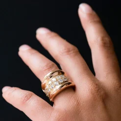 Bague massive godrons pavé de diamant