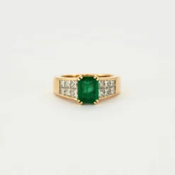 Bague émeraude & brillants or jaune