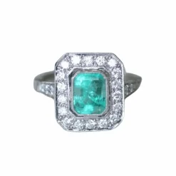 Bague Émeraude Colombienne 2.00 Cts et Diamants Style Art Déco