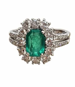 Bague émeraude et diamant en or blanc 18 carats
