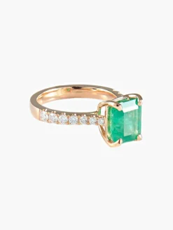 Bague émeraude et diamants or rose