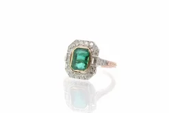 Bague émeraude et diamants en platine et or rose