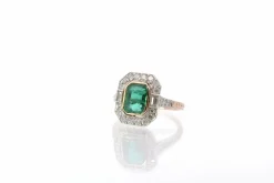 Bague émeraude et diamants en platine et or rose
