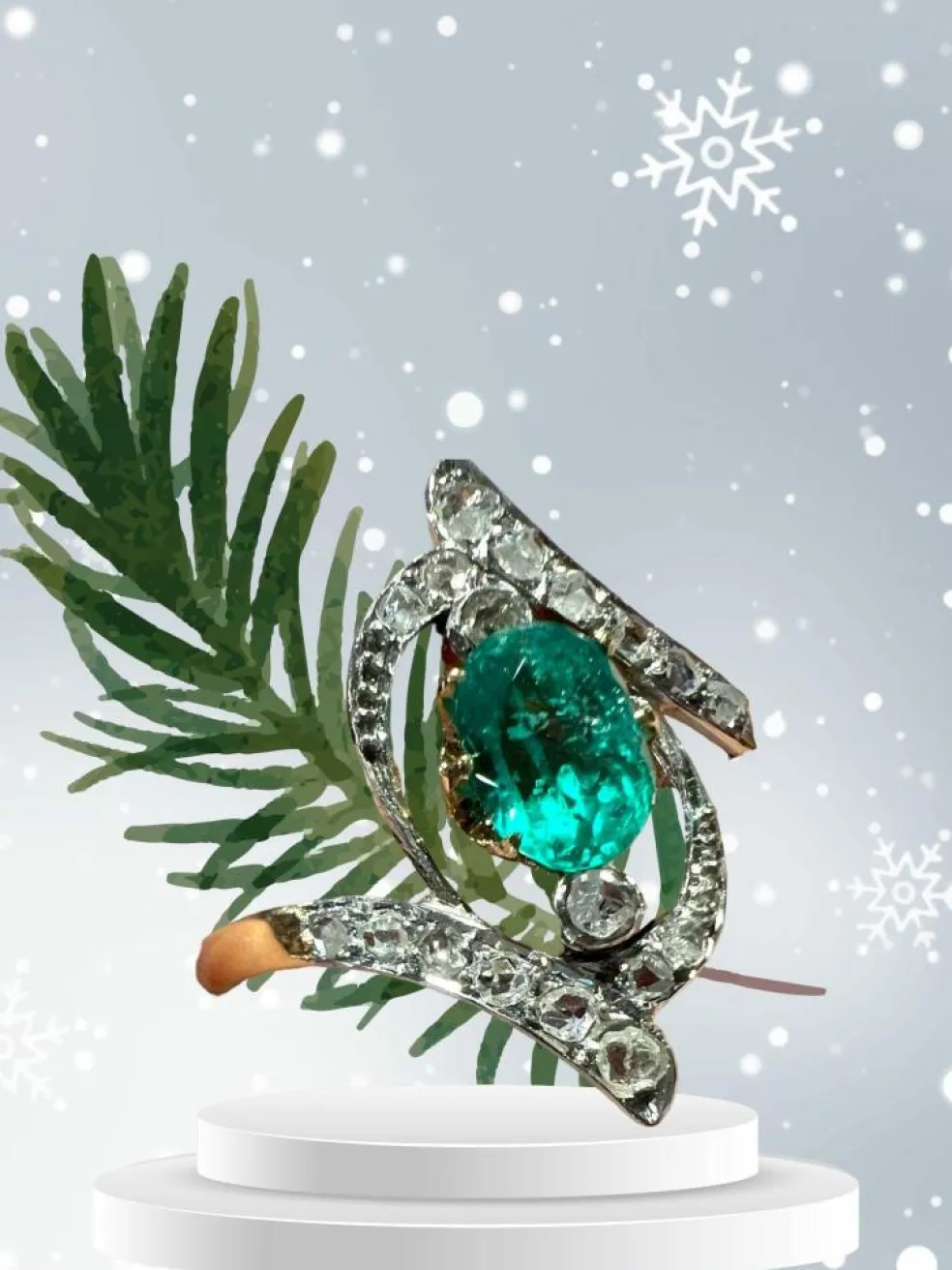 Bague émeraude et "roses"diamants, fin XIX ème