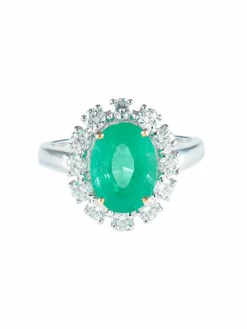 Bague émeraude taille ovale or blanc