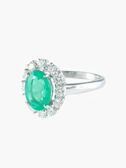 Bague émeraude taille ovale or blanc