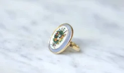 Bague micro mosaïque bouquet fleur or jaune