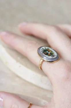 Bague micro mosaïque bouquet fleur or jaune
