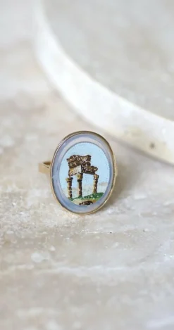 Bague micro mosaïque temple antique or jaune