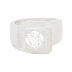 Bague moderniste en or blanc, diamant.