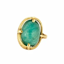 Bague moderniste en or jaune et amazonite